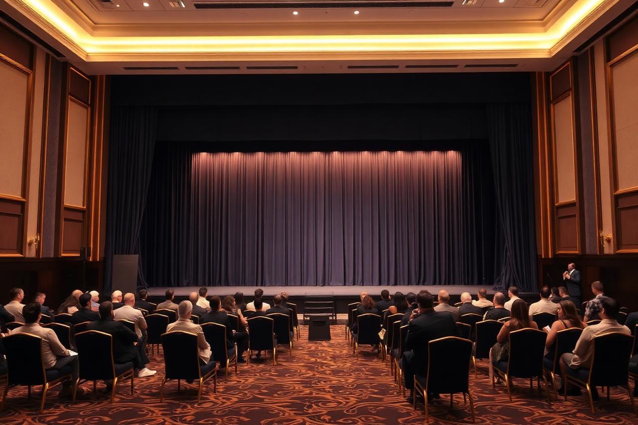 Grand ballroom set for the forum opening session in Dubai