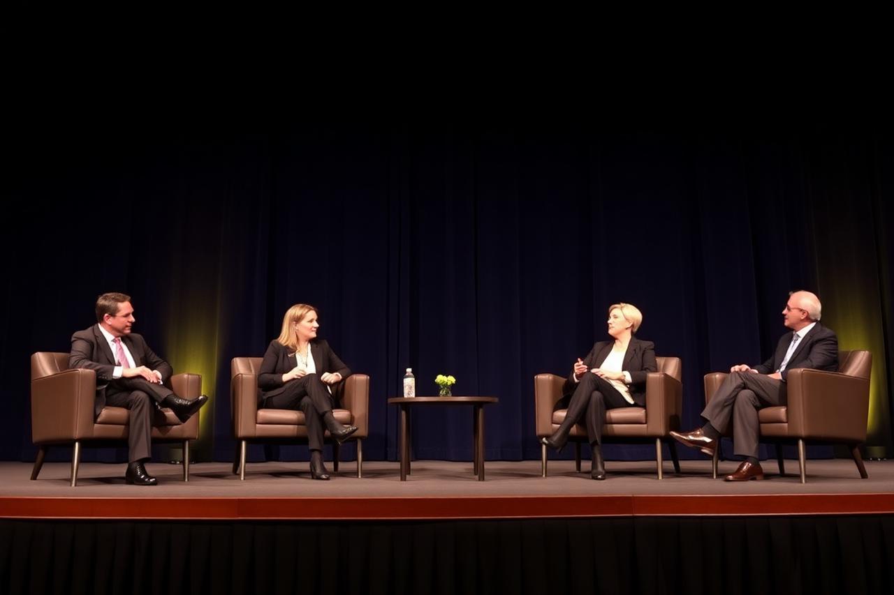 Four panellists seated on stage during a forum discussion